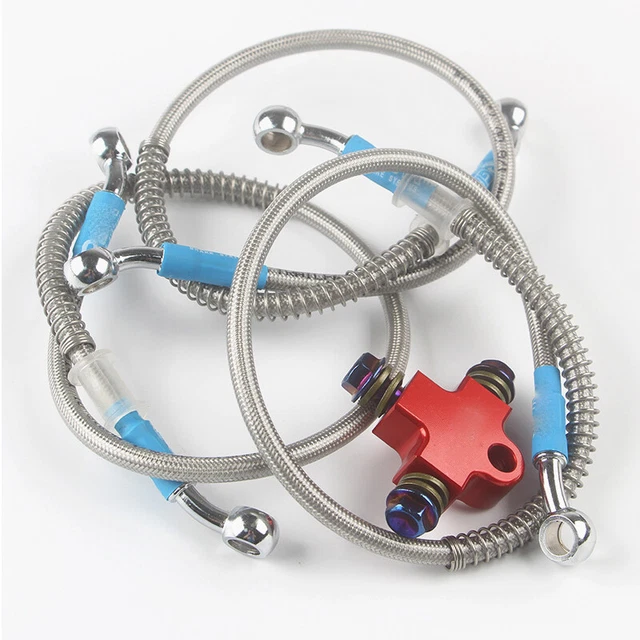 Motorcycle Hydraulic Brake Hose Connector 3-way Tube Bracket Kit Aluminum Alloy