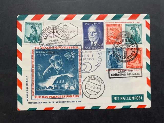 Postal History - Austria 1953 children’s balloon flight illustrated envelope