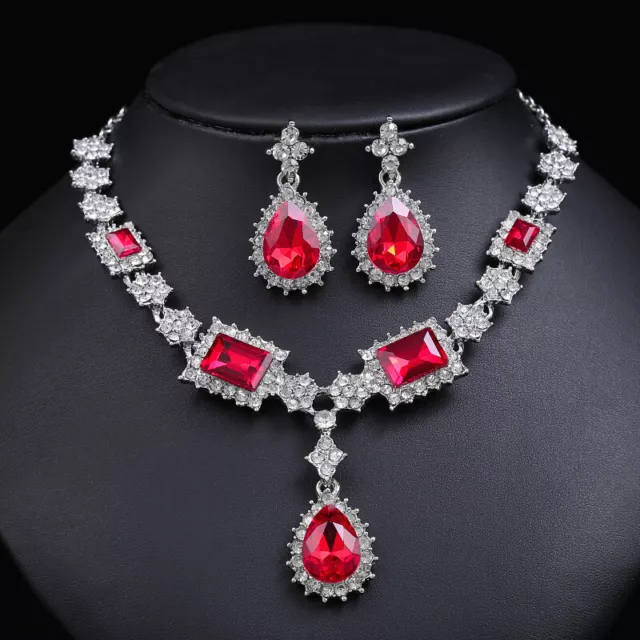 Jewelry Set Women Rhinestone Water Drop Necklace Earrings African Wedding Party