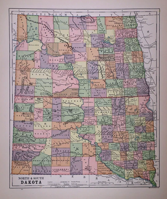 Old 1892 Authentic Atlas Map ~ NORTH & SOUTH DAKOTA ~ (11x14) ~ Free S&H -#011