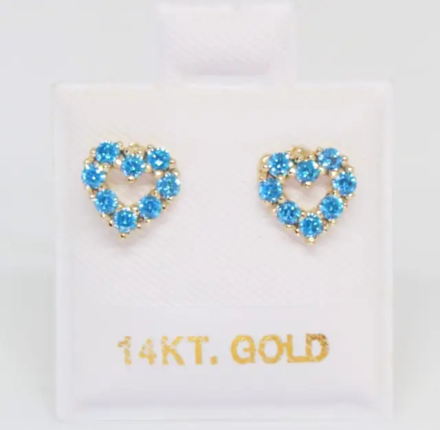 14K SOLID YELLOW Gold 7mm Lab-Created Blue Topaz Heart Shape Screw Back ...