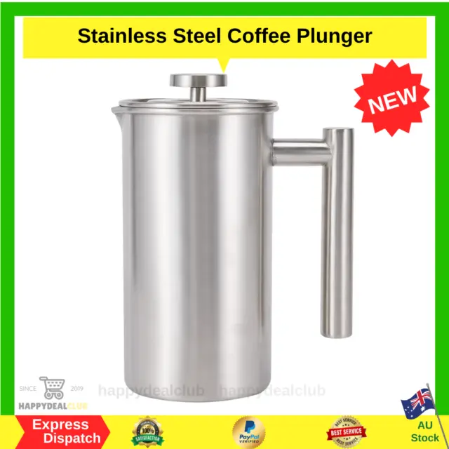 Insulated Coffee Tea Plunger 1000ml French Press Stainless Steel | NEW AU