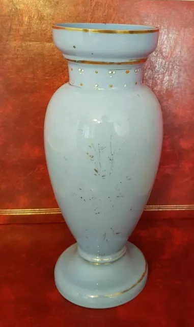 Großartige Vase Antik IN Opalglas Blau -gemalt 3