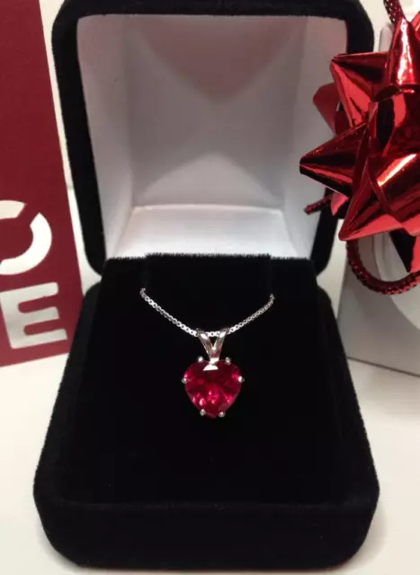 Ruby & Sterling Silver Heart Solitaire 925 Silver Pendant Necklace Jewelry