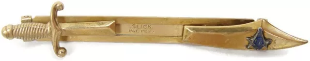 Slick Masonic Sword Tie Bar Gold Tone Necktie Suit Vintage 2