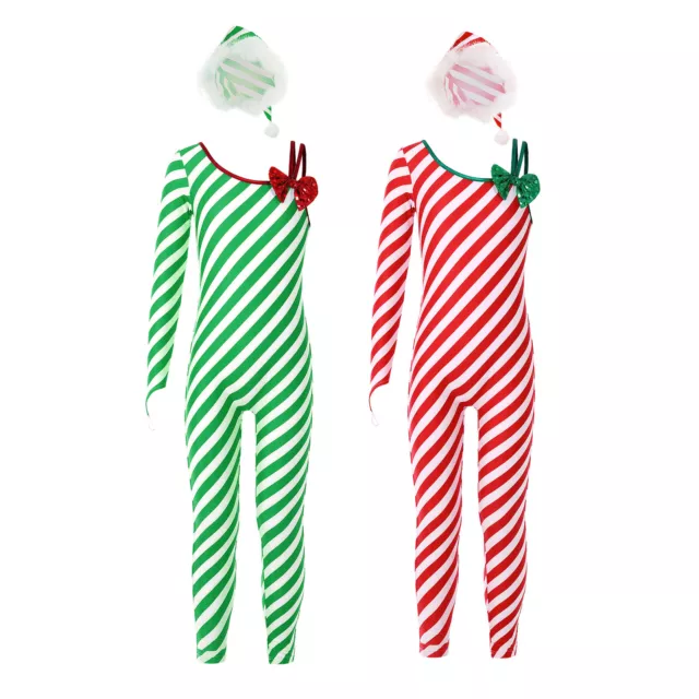 Kids Girls Custume Show Hat Gown Christmas Outfit Jumpsuit Fancy Xmas Bow Candy