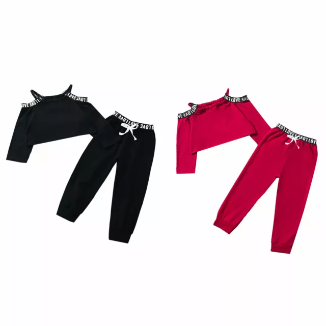 Kid Girls Tracksuit Off Shoulder Tops Pants Set Soft Comfy Sportswear Loungewear 2