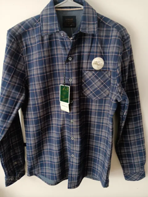 NOMAD MENS BUTTON Down Shirt Flannel Shacket Blue Plaid Lined Size ...