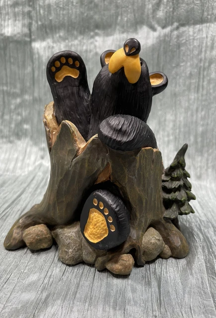 Bearfoots Bears Big Sky Carvers “Andy” Log Stump Jeff Fleming Cabin Deco Figure
