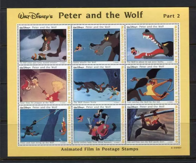 36373) Maldives Isl. 1993 MNH Peter And The Wolf 9v M/S Part 2