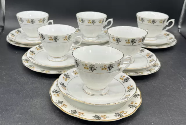 Vintage Retro Bone China Ivy Daffodil  Trios Cups Saucers Side Plates X 18 Piec