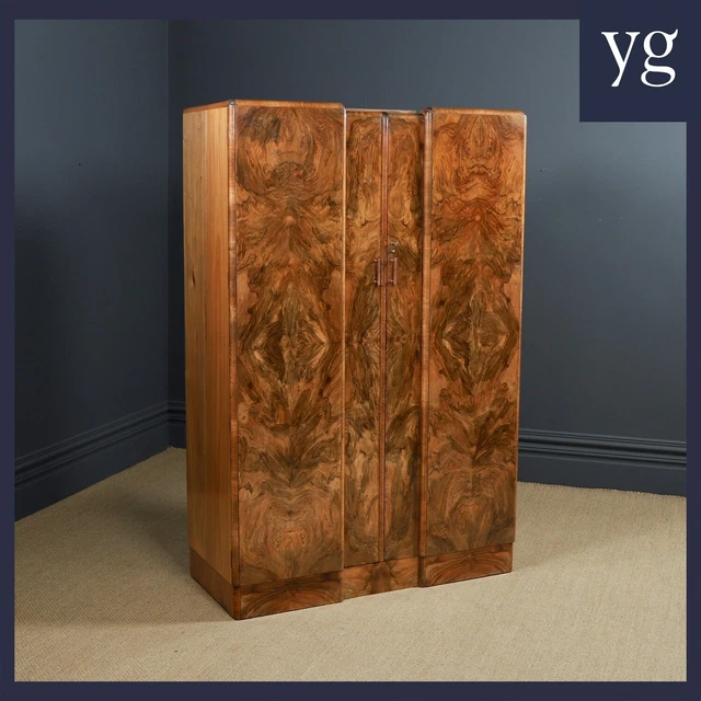 ART DECO WALNUT Two Door Wardrobe Armoire Tallboy Compactum Closet Robe ...