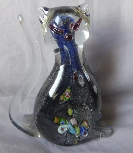 Chat en cristal Murano millefiori parfait état haut 10.5 cm