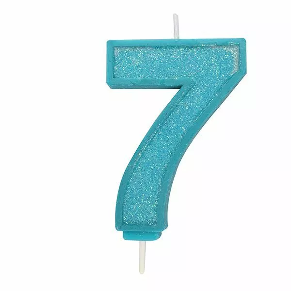 Birthday Cake Candle Number Numeral BLUE SPARKLE 7 70mm Party Celebration Topper