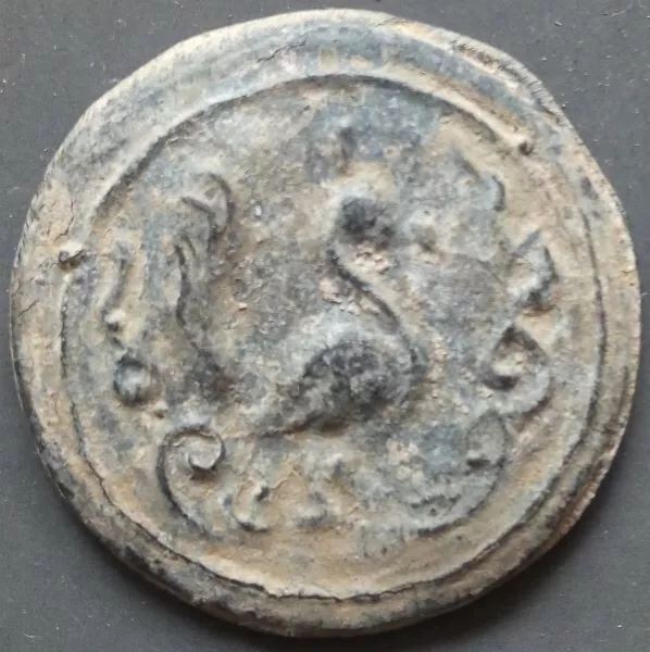 18th circa.--S. E. ASIA--ANCIENT COIN---RIGHT FACING PEACOCK---dia. 42 mm.