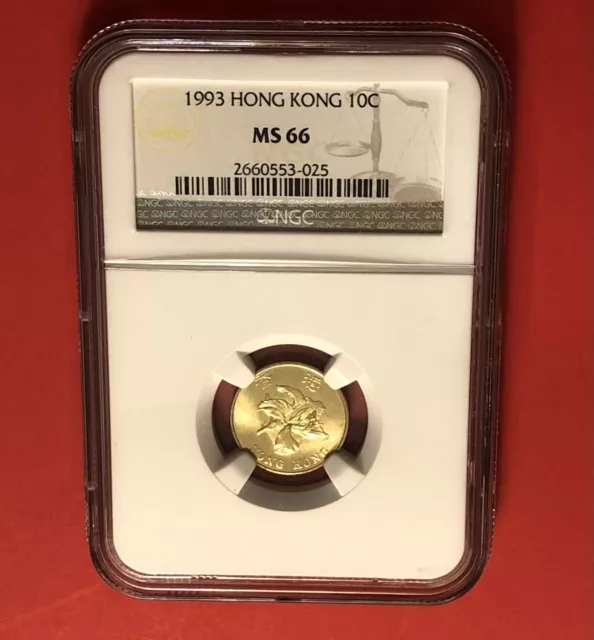 1993-Hong Kong- Uncirculated 10 Cents Coin ,Graded By Ngc Ms66.