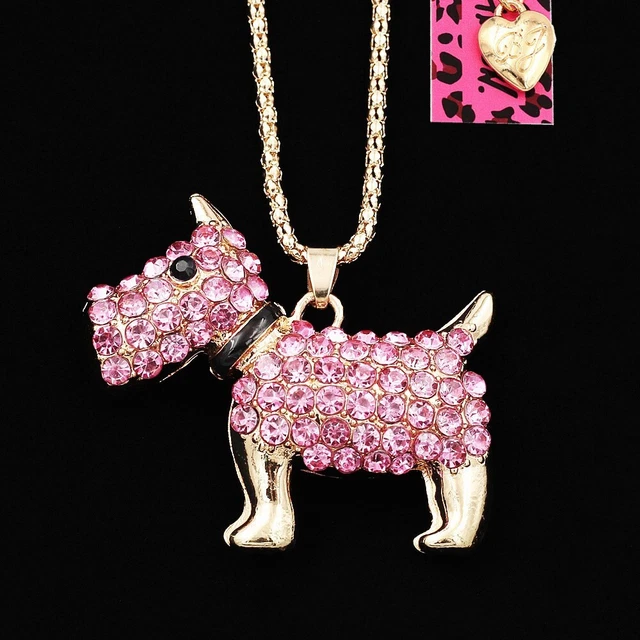 Betsey Johnson Crystal Rhinestone Cute Puppy Dog Pendant Sweater Chain Necklace