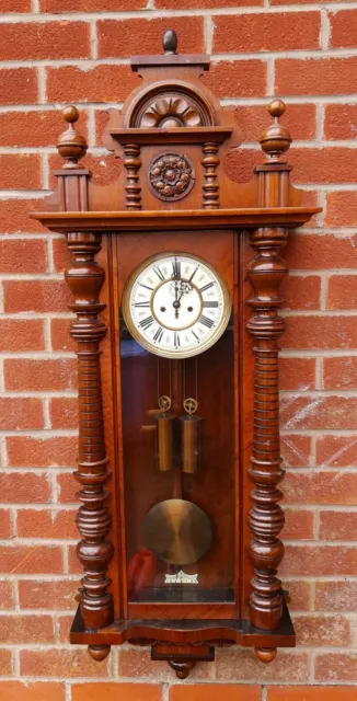 Large Decorative Gustav Becker Twin Weight Mahogany Case Vienna Clock