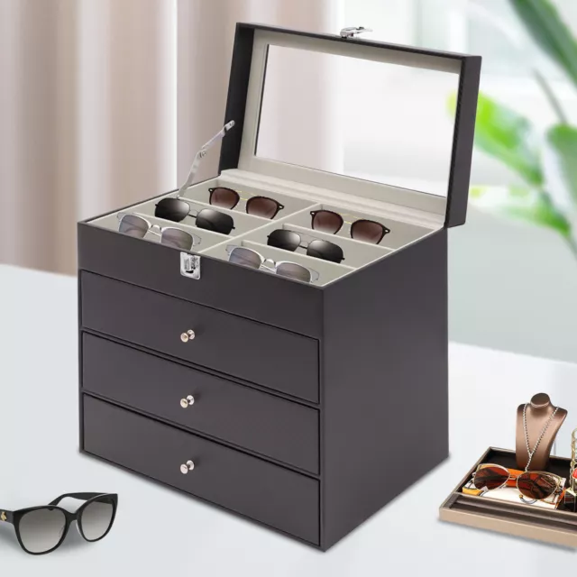 4 Tiers Eye Glasses & Watch Case Sunglasses Display Storage Box Organizer NEW US