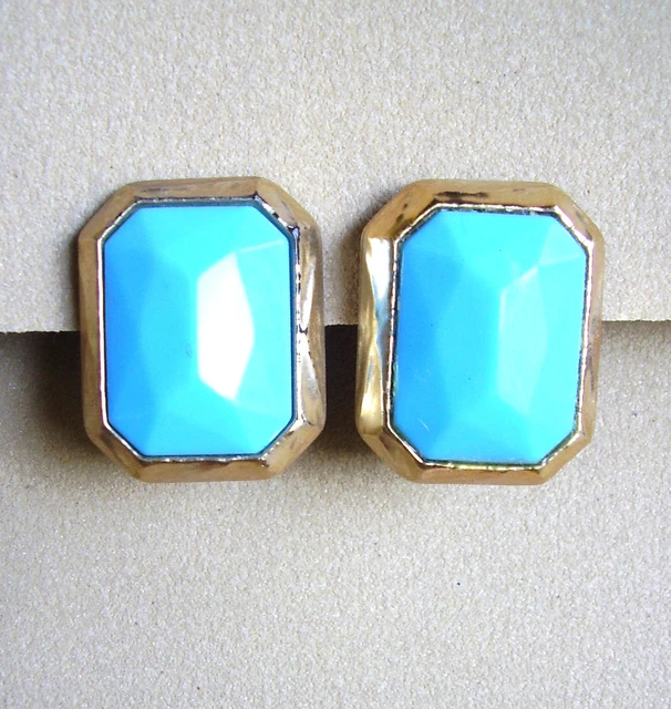 Boucles D’oreilles KONPLOTT – Grand Modèle Résine Dorée Et Turquoise | Bijou Occasion état Neuf