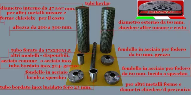 tubi in kevlar e carbonio + ricambi per silenziatori moto scooter 2T _ 4T