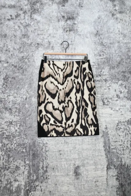 Diane Von Furstenberg 3D Leopard Wool Silk Pencil Skirt Size 6