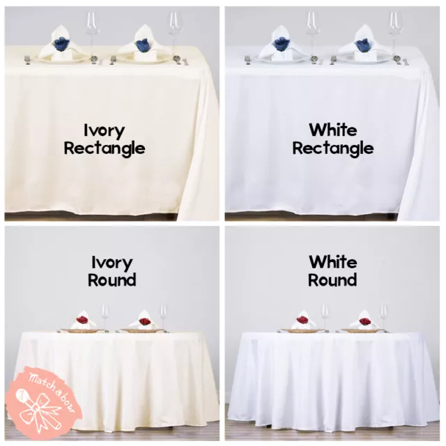 10 pcs Polyester Tablecloth Bulk for Party Choose White Ivory Round Rectangle