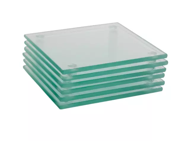 Square Glass Coasters Non-Slip Coffee Table Drinks Mat - Clear - Set of 6