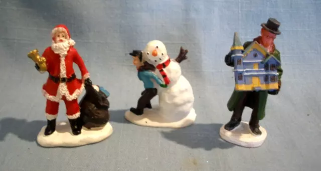 Vintage Village Figures~Santa Claus, Boy W/Snowman, Man W/Dollhouse~3 Pcs~Lemax