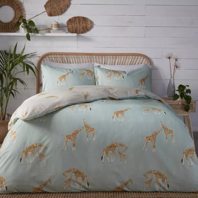 Duck Egg Milo Giraffe African Wild Animal Soft Reversible Duvet Cover Set