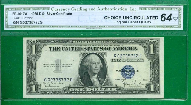 $1 1935-D 1 G/G Block Blue Seal Silver Certificate Choice Uncirculated Narrow 64