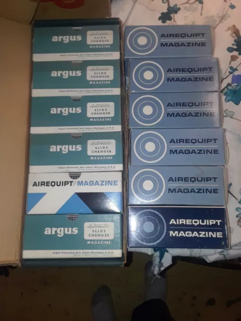 Grupo de 12 revistas con cambiador de diapositivas automático Argus/Airequipt completas