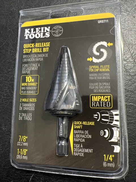 KLEIN TOOLS QRST11 Quick-Release Step Drill SPIRAL FLUTE 7/8 to 1-1/8-Inch 2