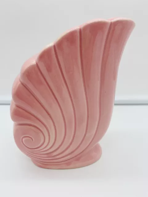 Vintage Pottery Pink Nautilus Shell Cornucopia Planter Vase 6"