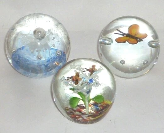 3 Pesado Vidrio Paperweights Murano? Pisapapeles Bola de Cristal Flor