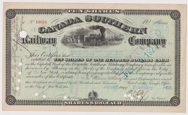 Canada Southern Railway Company Stock Certificate Railroad