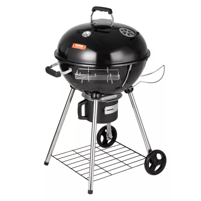 VEVOR Barbacoa de Carbon y Leña de 56 cm para Exterior con Tapa y Ruedas, Negro