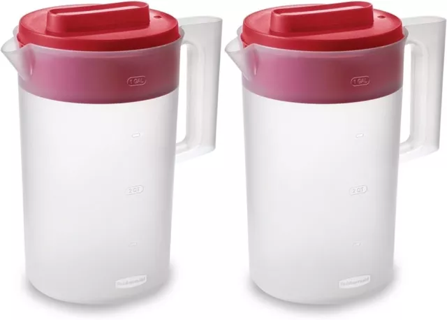 Rubbermaid Pitcher Set with 3 Position Pour Spout Lid 1-Gallon Clear/Red- 2 PACK