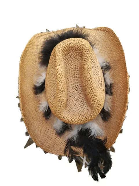 RioGrande Chihuahua San Fran straw Cowboy Hat feathers western mens sz 7  1/8 57