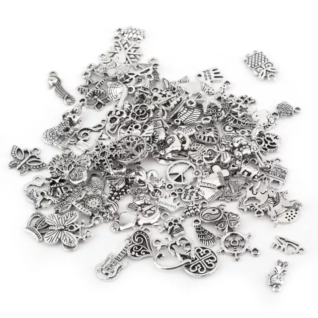 Wholesale 100pcs Bulk Mixed Silver Charms Pendants for DIY Jewelry Making Decor