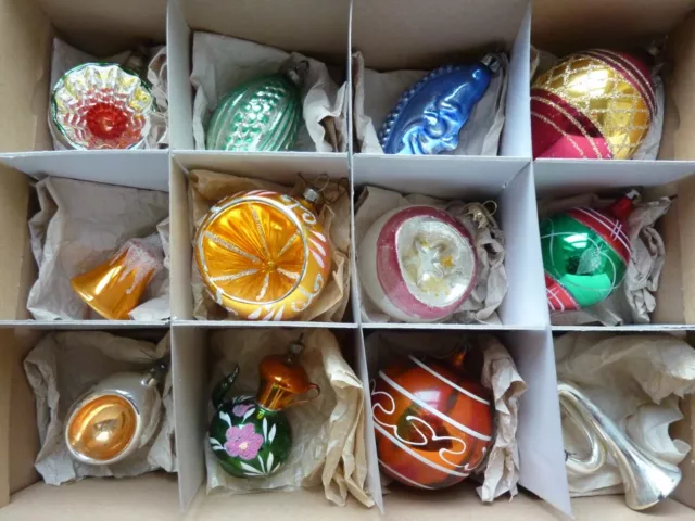 Vintage Glass Christmas Tree Baubles box Boxed Figural