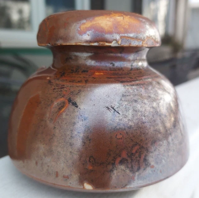 Ceramic / Porcelain Insulator - NO NAME - CABLE TOP - CARAMEL GLAZE - CRUDE