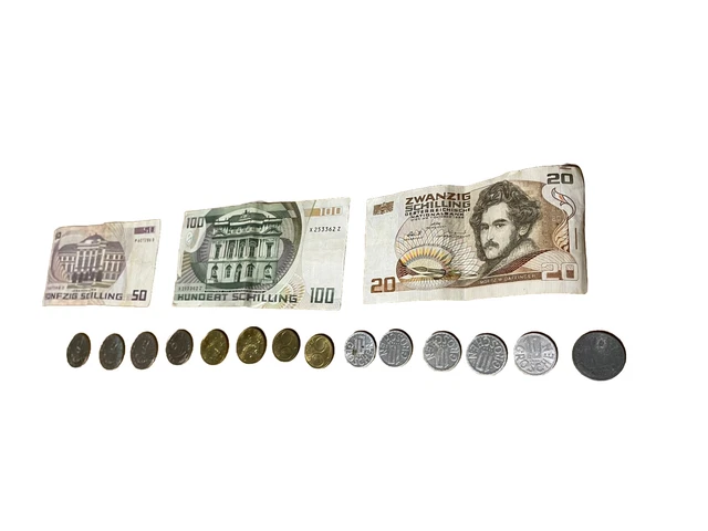 Lot Austrian Schilling Vintage Banknotes Coins Groschen Lot