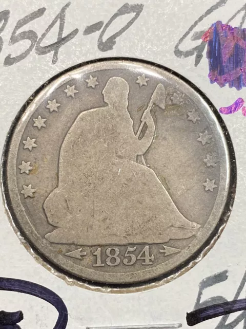 1854-O W/arrows Seated Liberty Half Dollar, nice type coin, free Shipping