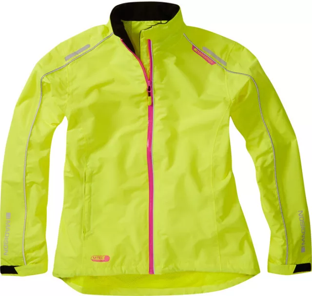 Madison Protec Women's Waterproof Cycling Jacket, Biking, Riding, Hi-Viz Yellow.