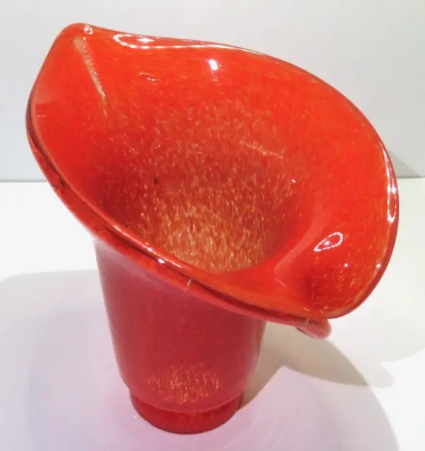 Hand Blown Orange Red Stretch Textured Art Glass Jack in the Pulpit Lamp Shade