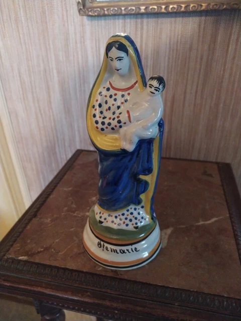 Grande Statuette De Sainte Marie à L'Enfant Jésus, 133 Cm De Hauteur, Bois Massif, Santon De Noël