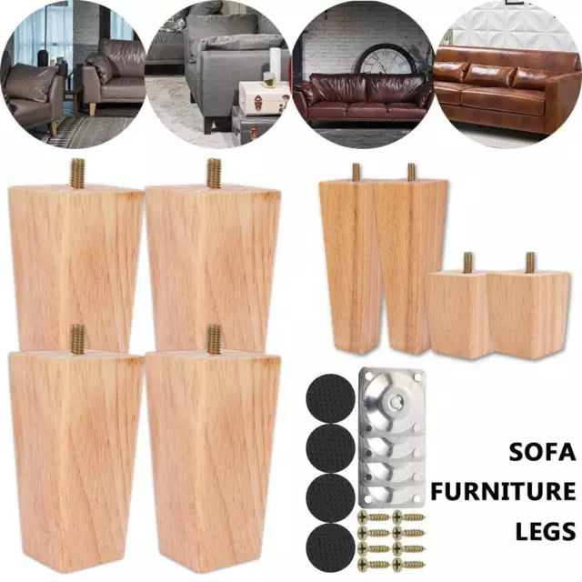 4Pcs Wooden Furniture Legs + Pads Turned Couch Sofa Cabinet Raw Feet Lounge fe