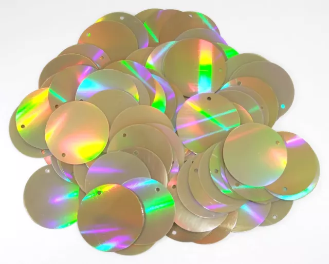 100 x 25mm large round gold prismatic sequins