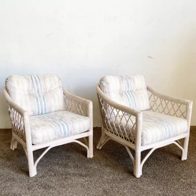 Boho Chic Rattan and Pencil Reed Arm Chairs by Henry Link - a Pair